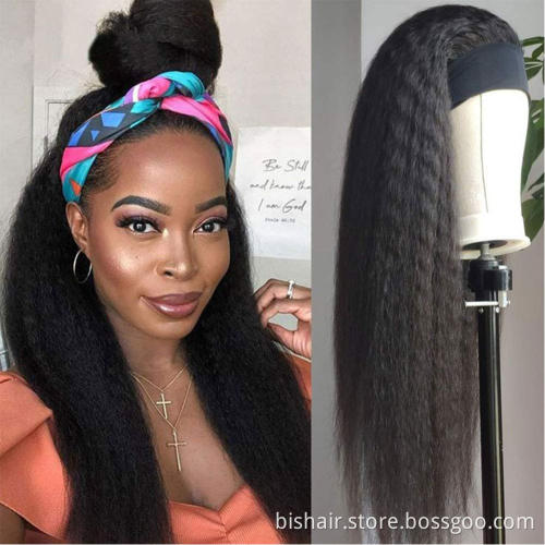 Headband Wig Long Yaki Straight Hair 180% Density Wave Wig No Glue Heat Resistant 100% Human Hair Suitable for Ladies Wholesaler